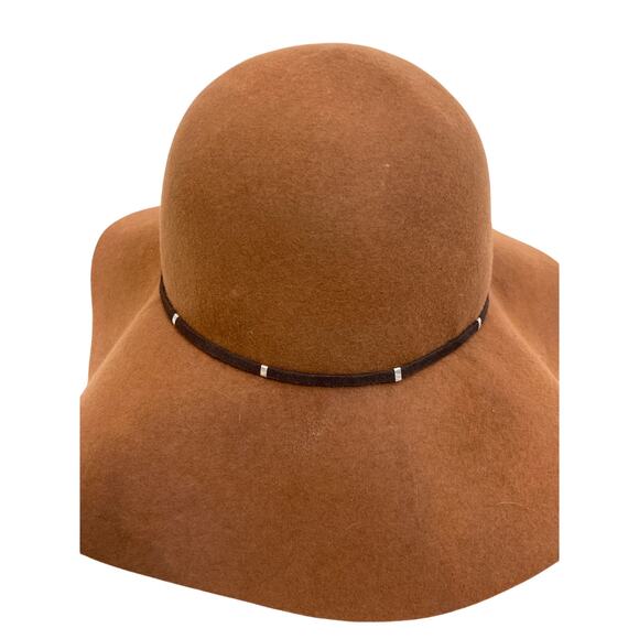 Nine West Tan Wool Floppy Round Hat EUC OS 15” Black Trim Boho Casual Everday main image 9